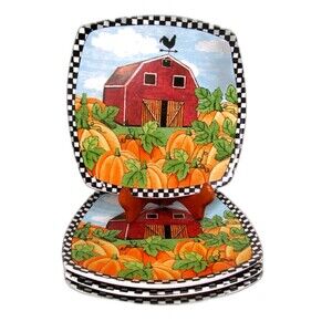 Pumpkin Patch Farm Set Of 4 Square 8"  Salad Plates